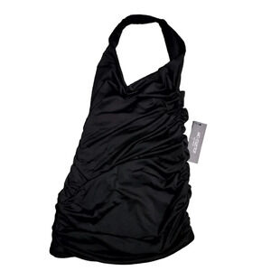 Ario Collection Black Halter Ruched Mini Dress